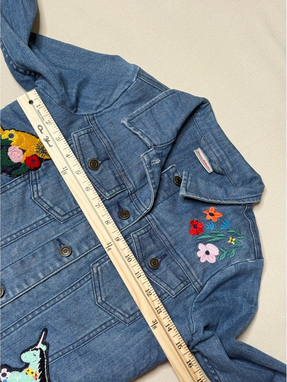 Hanna Andersson Girls 6-7 120cm Unicorn Floral Sherpa Lined Denim Jacket - Picture 8 of 9